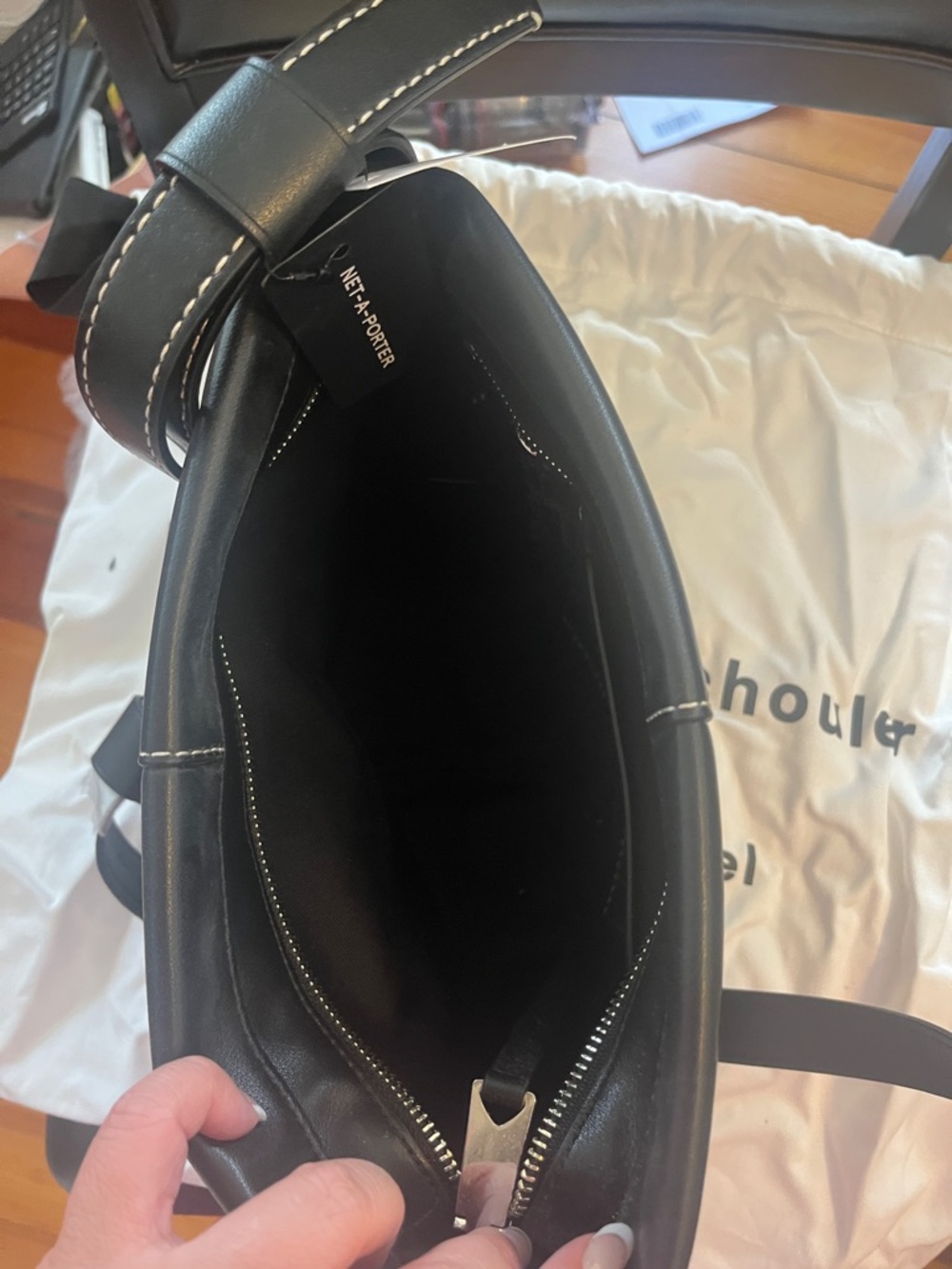 Proenza Schouler Black Leather Bucket Shoulder Bag with Contrast Stitching - Picture 10 of 14